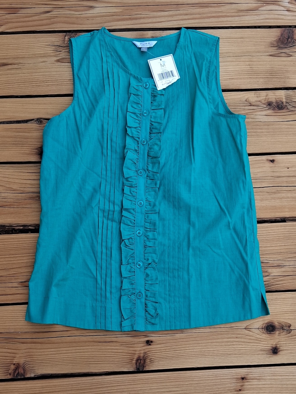 ALFRED SUNG Teal Ruffle-Trim Sleeveless Top